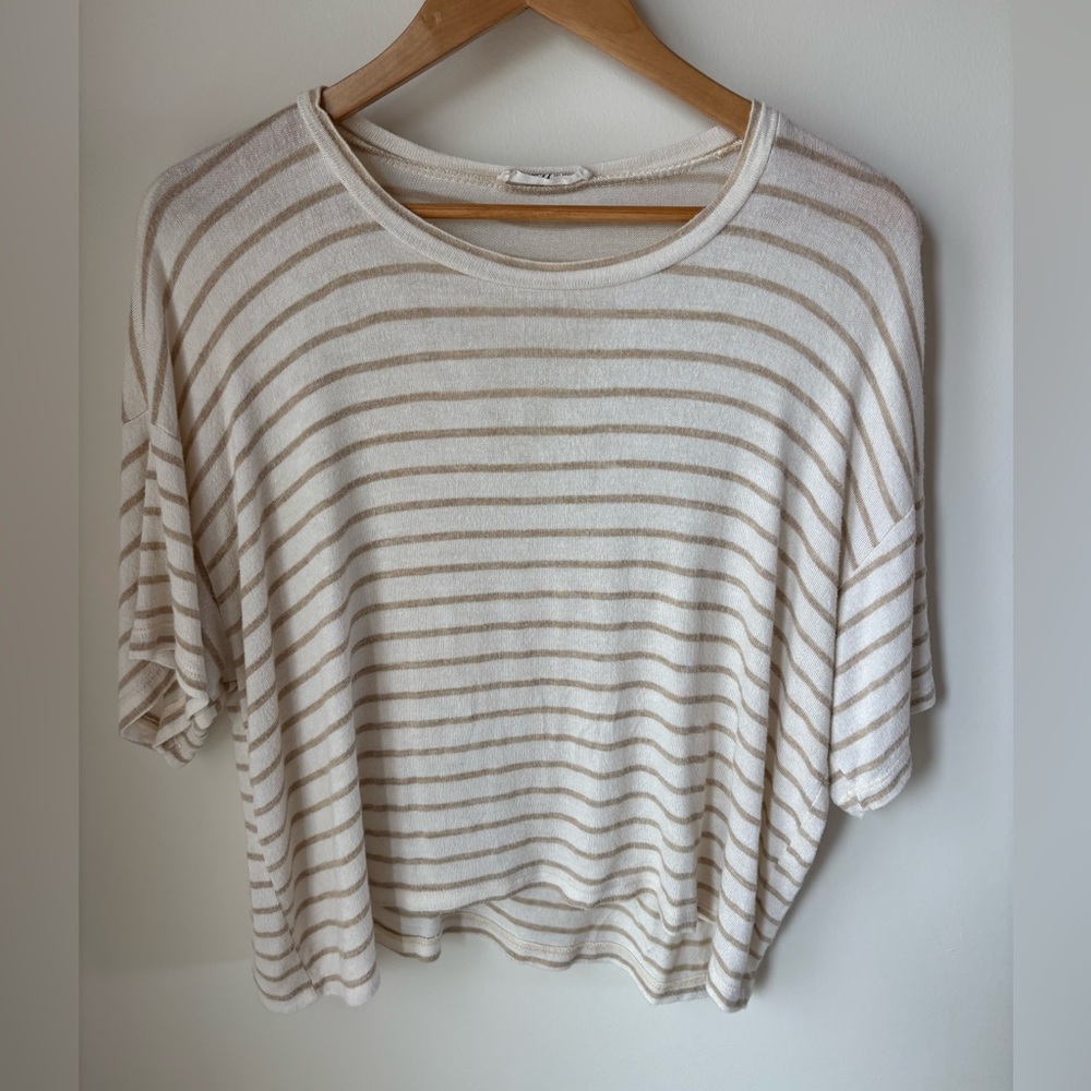 Carly Jean Los Angeles Cream and Tan Striped Tee